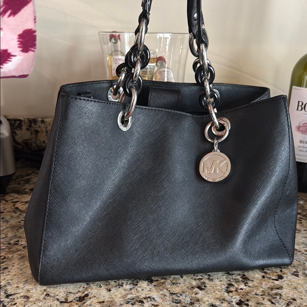 Michael Kors Black Shoulder Bag with Silver Hardware